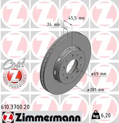 Тормозные диски ZIMMERMANN 610.3700.20