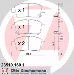 Комплект тормозных колодок дискового тормоза ZIMMERMANN 23510.160.1
