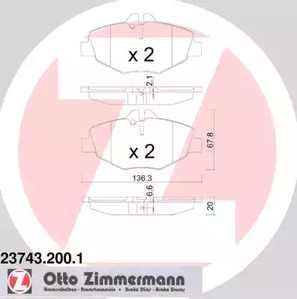 Комплект тормозных колодок дискового тормоза ZIMMERMANN 23743.200.1