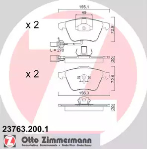 Комплект тормозных колодок дискового тормоза ZIMMERMANN 23763.200.1