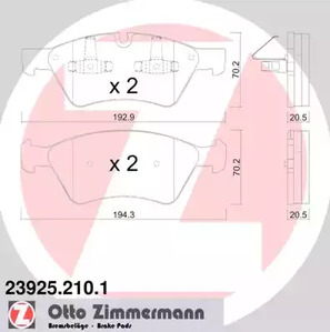 Комплект тормозных колодок дискового тормоза ZIMMERMANN 23925.210.1
