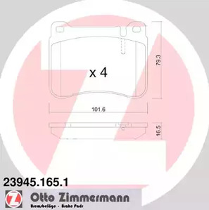 Комплект тормозных колодок дискового тормоза ZIMMERMANN 23945.165.1
